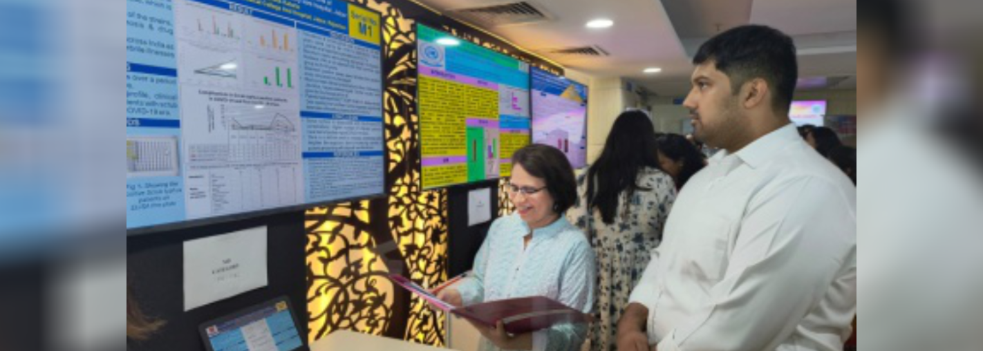 Dr. Rachit Bhandari, Postgraduate student, under guidance of Dr Shaveta Kataria in a research on Scrub Typhus in a conference being organized by SMS medical college.